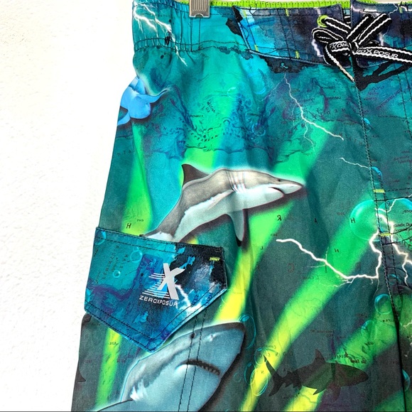 Zero Exposure Shark Graphics Elastic Waistband, Mesh Brief, Board Shorts. - Picture 3 of 11